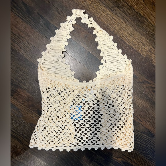 NEW VRG GRL Palm Canyon Crochet Halter Top Cream Size Medium - Picture 4 of 6